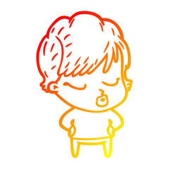 warm gradient line drawing cartoon woman with eyes shut