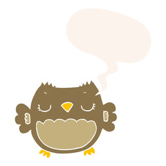 cute cartoon owl and speech bubble in retro style