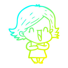 cold gradient line drawing cartoon laughing woman