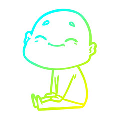 cold gradient line drawing happy cartoon bald man