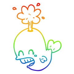 rainbow gradient line drawing cartoon spouting whale