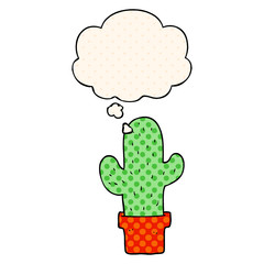 cartoon cactus and thought bubble in comic book style