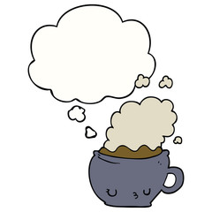 cute cartoon coffee cup and thought bubble