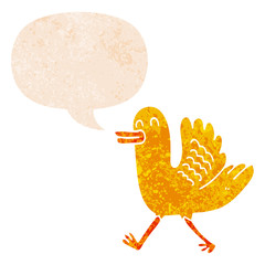 cartoon duck and speech bubble in retro textured style