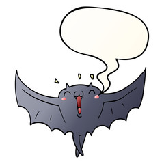 cartoon happy vampire bat and speech bubble in smooth gradient style