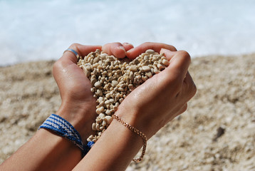 Love for the Greek islands, handmade pebble hearts!