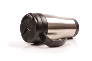 Metal thermos isolated on the white background