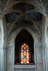 Stained glass window of old cathedral