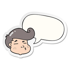 cartoon boy's face and speech bubble sticker
