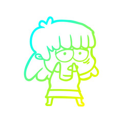 cold gradient line drawing cartoon tired woman