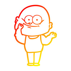 warm gradient line drawing cartoon bald man staring