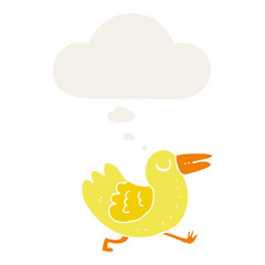 cartoon bird and thought bubble in retro style