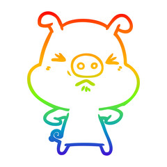 Obraz premium rainbow gradient line drawing cartoon angry pig