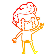 warm gradient line drawing cartoon man crying