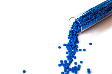 Close-up of plastic polymer granules, polymer plastic, polymer pallet, Plastic ball.