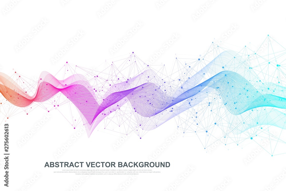 Leinwandbilder Abstract plexus background with connected lines and dots. Wave flow. Plexus geometric effect Big data with compounds. Lines plexus, minimal array. Digital data visualization. Vector illustration