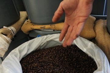 Coffee and the hand.