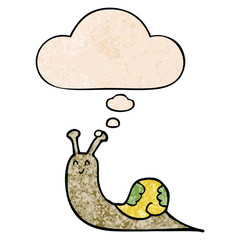 cute cartoon snail and thought bubble in grunge texture pattern style