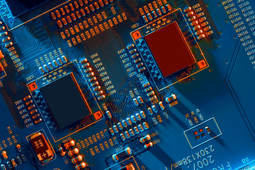 Electronic circuit board close up.