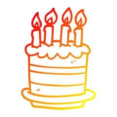 warm gradient line drawing cartoon birthday cake