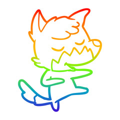 rainbow gradient line drawing friendly cartoon fox dancing
