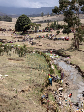 MOUNTAINS, ETHIOPIA, MAY 4Th. 2019, Public laundry on a mountain stream, May 4Th. 2019, Mountains, Ethiopia