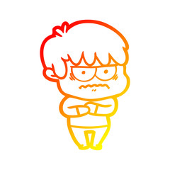warm gradient line drawing annoyed cartoon boy
