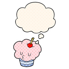 cartoon cupcake and thought bubble in comic book style