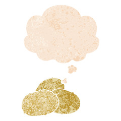 cartoon potatoes and thought bubble in retro textured style