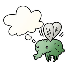cartoon fly and thought bubble in smooth gradient style