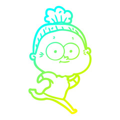 cold gradient line drawing cartoon happy old woman