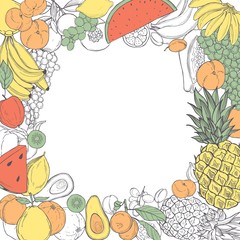 Vector background with  hand drawn fruits. Sketch  illustration.