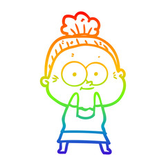 rainbow gradient line drawing cartoon happy old woman