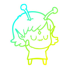 cold gradient line drawing cartoon alien girl