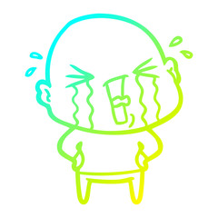cold gradient line drawing cartoon crying bald man
