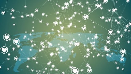 Digital Heart Icon Appearing in Network Cloud from Lines and Dots. Symbol Forming from Particles. Looped 3d Animation. Loop from 100 to 500 frames. Business and Technology Concept. 4k UHD 3840x2160.