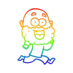 rainbow gradient line drawing cartoon crazy happy man with beard running