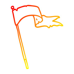 warm gradient line drawing cartoon waving white banner flag