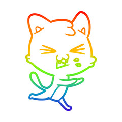 rainbow gradient line drawing cartoon cat hissing
