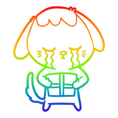 rainbow gradient line drawing cartoon crying dog