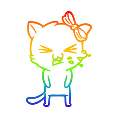 rainbow gradient line drawing cartoon cat