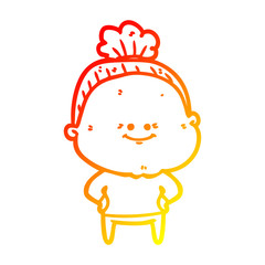 warm gradient line drawing cartoon happy old woman