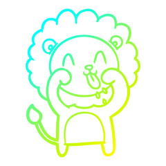 cold gradient line drawing happy cartoon lion