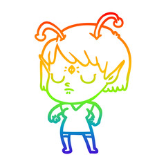 rainbow gradient line drawing cartoon alien girl
