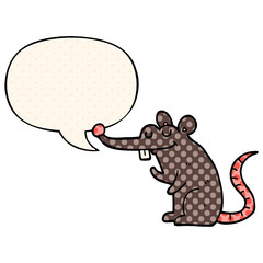 cartoon rat and speech bubble in comic book style