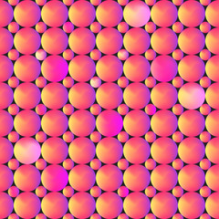 Abstract seamless vector background in disco style. Circles with red and pink gradient. Bright background for the holiday. Creative template design.