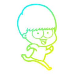 cold gradient line drawing happy cartoon boy running