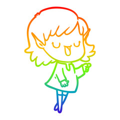 rainbow gradient line drawing cartoon elf girl