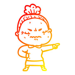 warm gradient line drawing cartoon annoyed old lady
