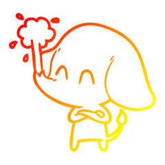 warm gradient line drawing cute cartoon elephant spouting water